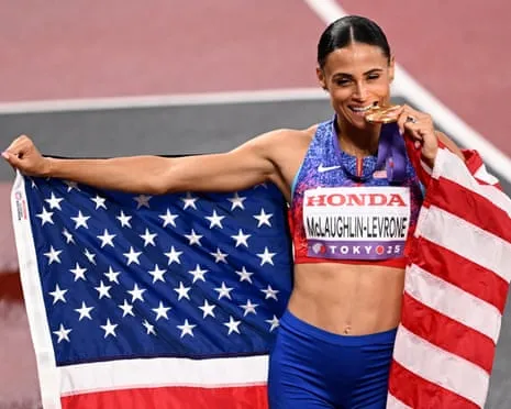 The American sprinter runs speediest women’s 400m in 40 years to secure championship title